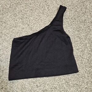 SIMONS Black Ribbed One-Shoulder Top